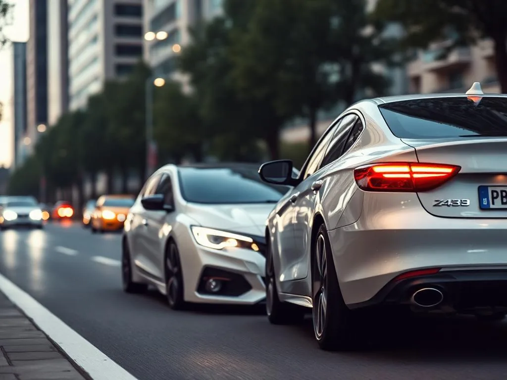 Carros modernos em via urbana representando Seguro Auto