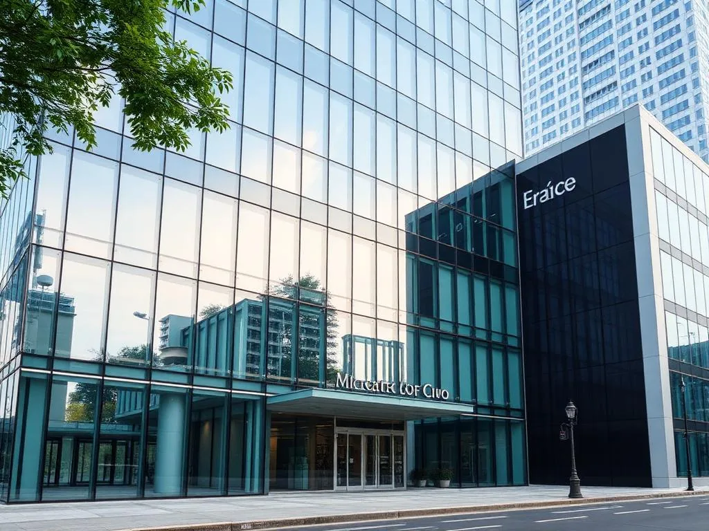 Edifício comercial moderno com fachada de vidro