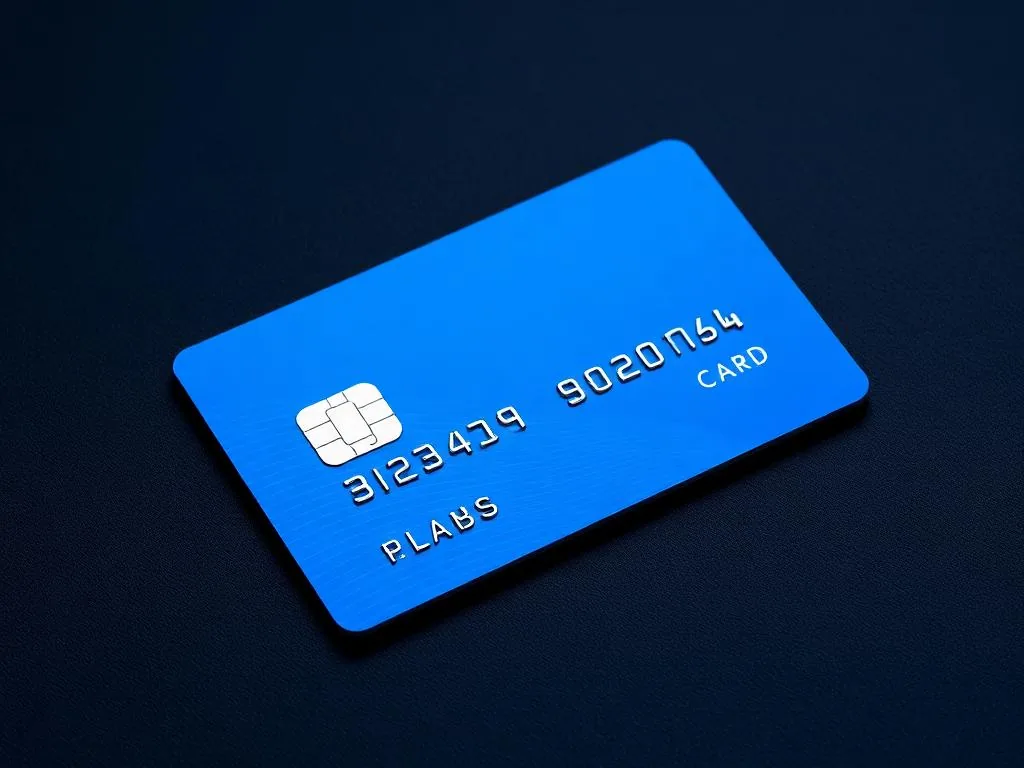 Cartão de crédito azul sobre superfície escura elegante