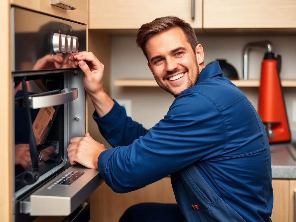 Técnico sorridente realizando manutenção em residência